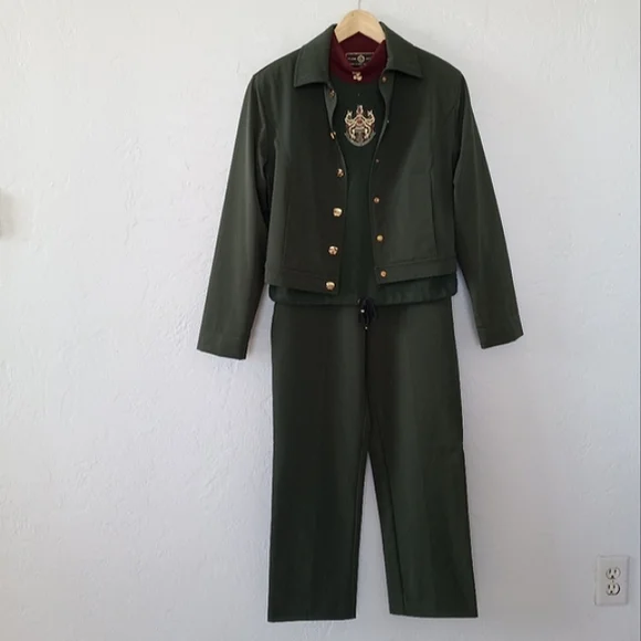 St. John Three Piece Matching Set Forest Green Blazer Sweater Pant S